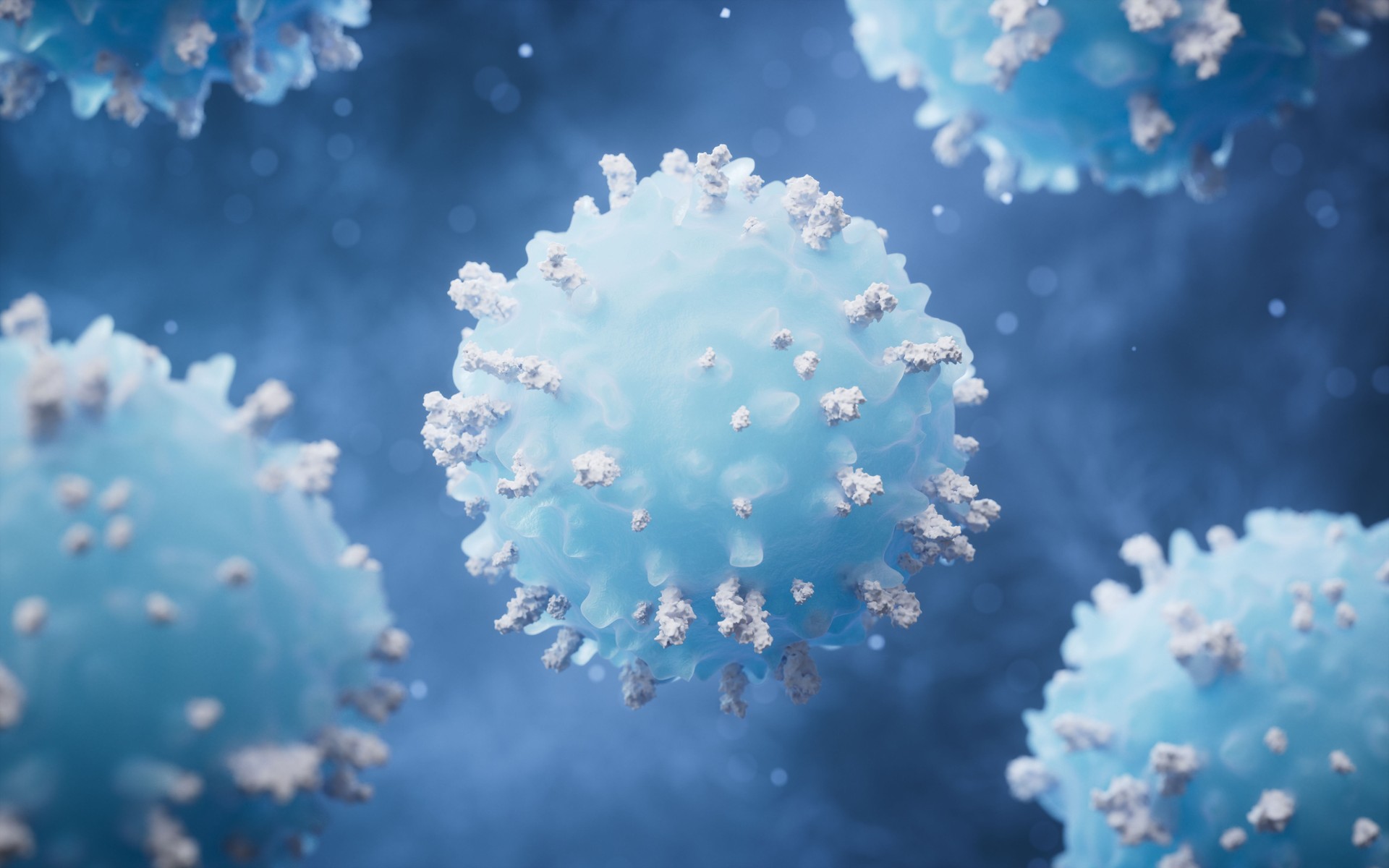 Lymphocytes and biological immune system, 3d rendering.