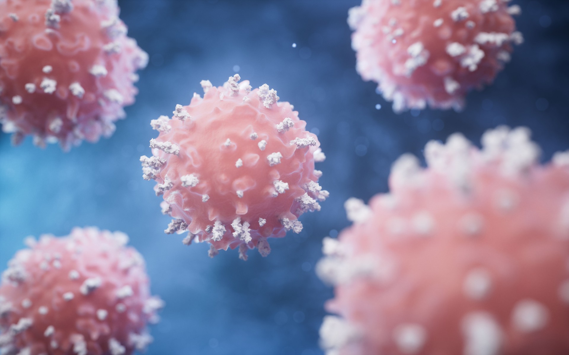 Lymphocytes and biological immune system, 3d rendering.